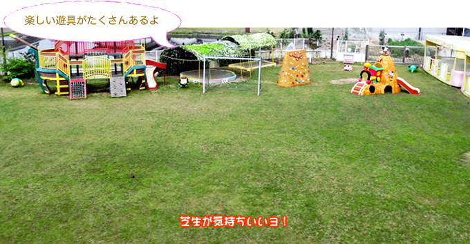 楽しい遊具がたくさんあるよ。芝生が気持ちいいヨ！